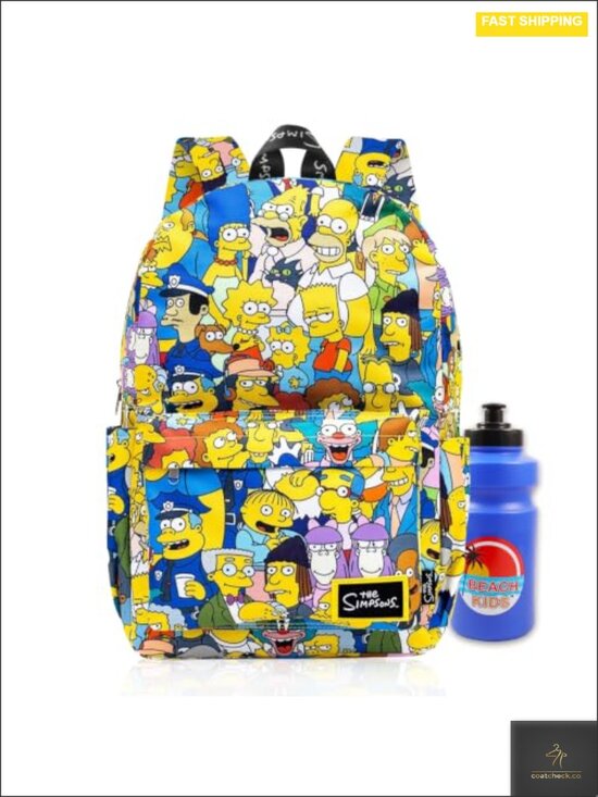 Canvas Simpsons Backpack Set with Water Bottle, 17 Inch, Adjustable Straps